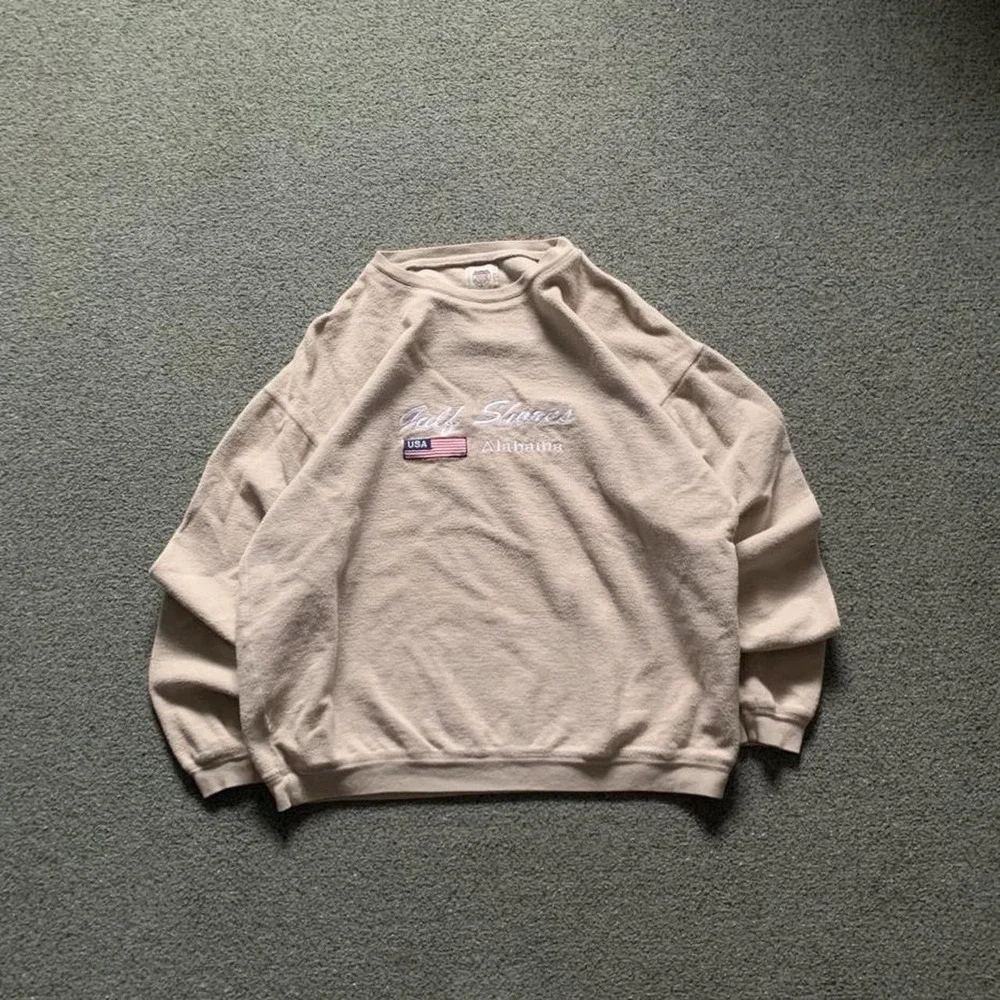 Genuine Joe America USA Flag Embroidered Gulf Shores Alabama Beige Sweatshirt